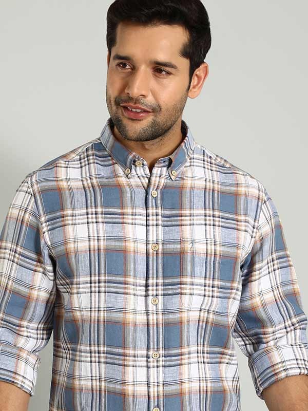 Indian Terrain Men's Regular Fit Full Sleeve Checkered Blue Shirt